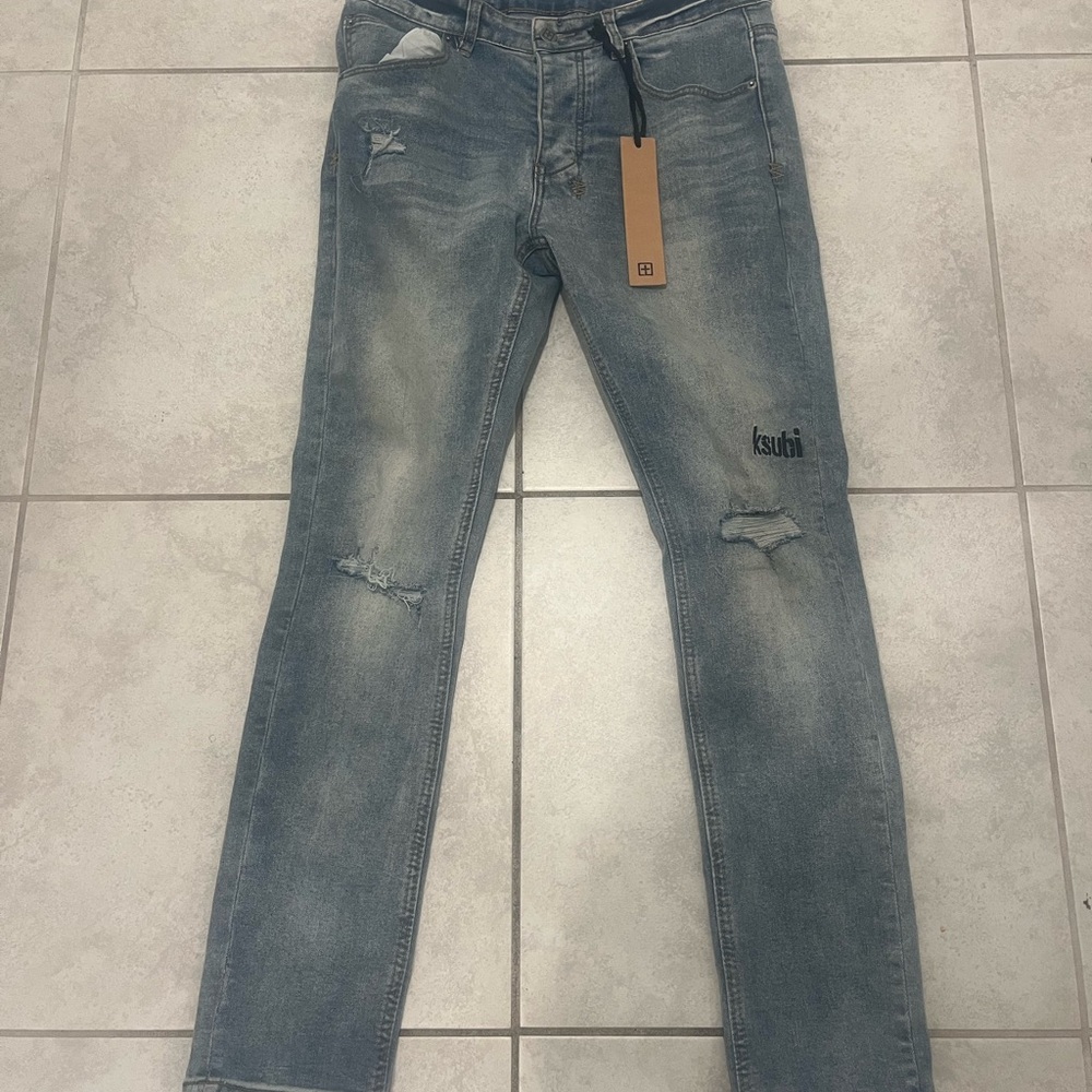 Ksubi Faded Light Blue Distressed Skinny Jeans